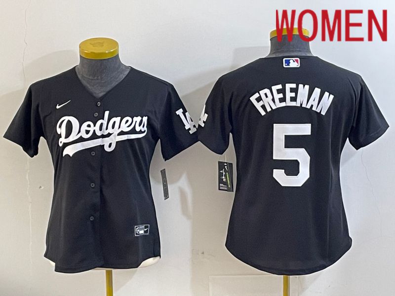 Women Los Angeles Dodgers #5 Freeman Black Game 2024 Nike MLB Jersey style 1121->women mlb jersey->Women Jersey